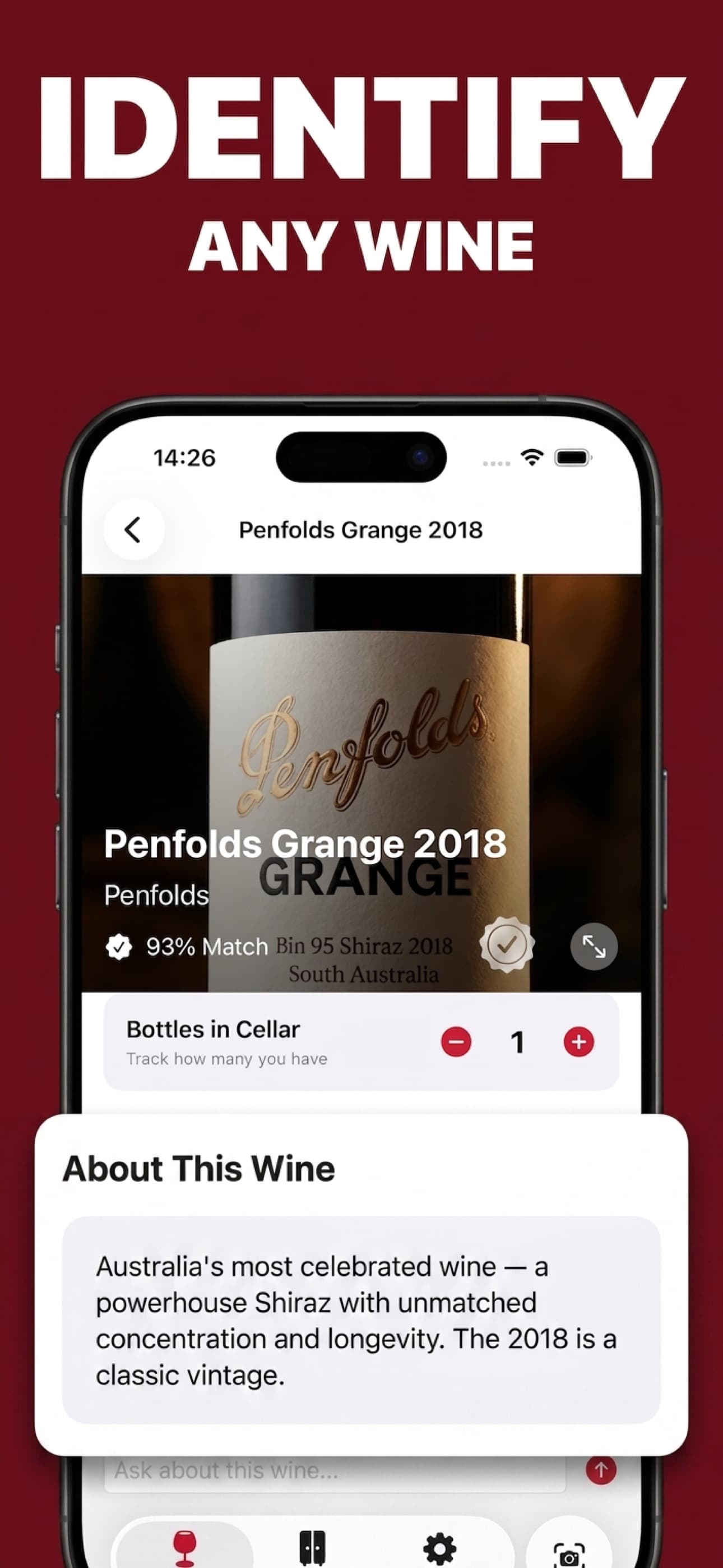 WineMe wine label scanner result on iPhone